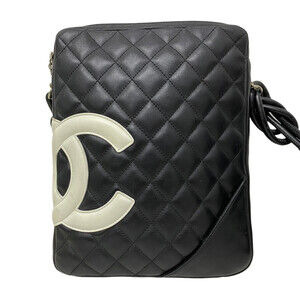 CHANEL Cambon Shoulder Bag Black White Leather